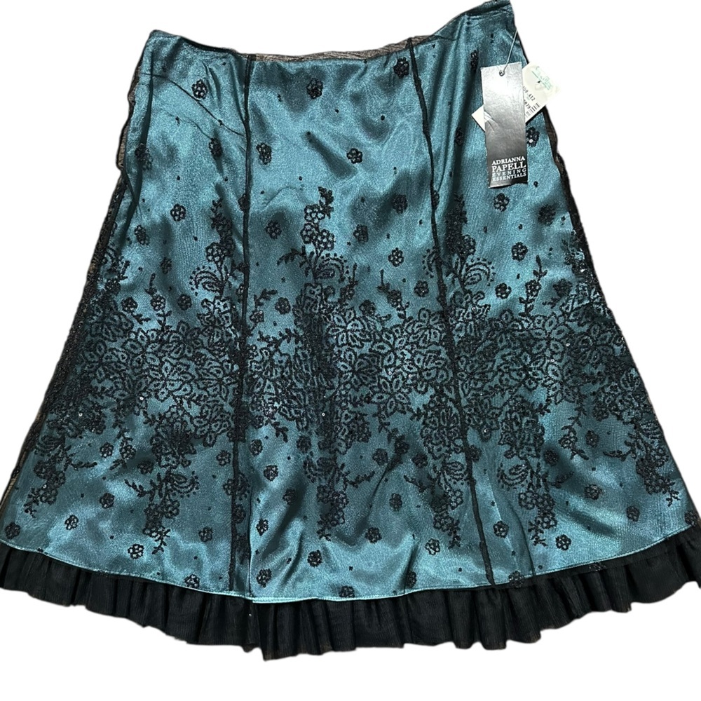 Vintage NWT Adrianna Papell Green & Black Embroidered Sequined Whimsigoth 
Skirt - Picture 2 of 7